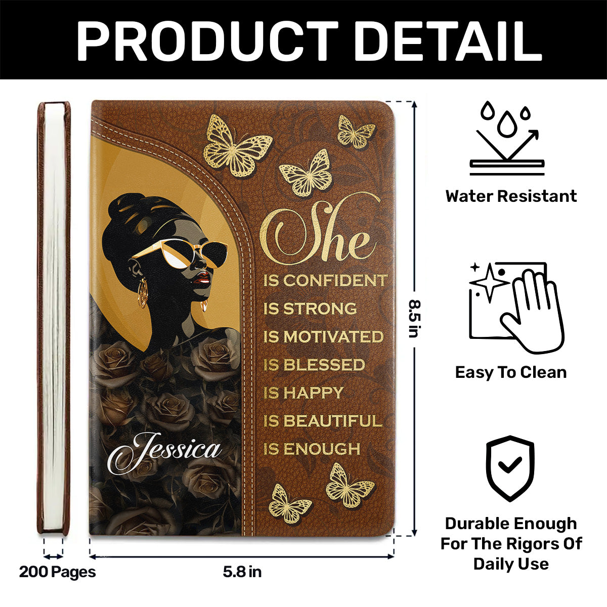 She Is Name | Personalized Leather Cover Notebook