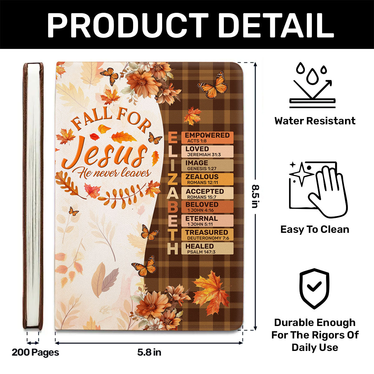 Fall For Jesus He Never Leaves | Personalized Leather Cover Notebook