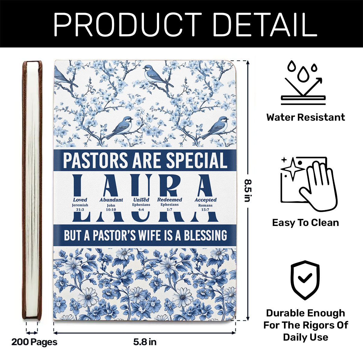 Pastor's Wife | Personalized Leather Cover Notebook