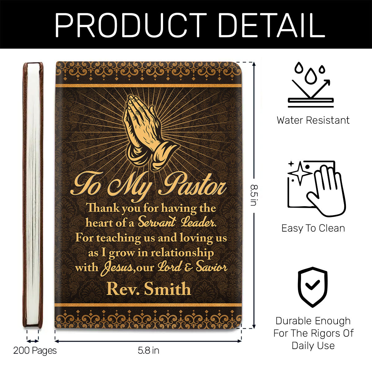 Thank You Pastor | Personalized Leather Cover Notebook