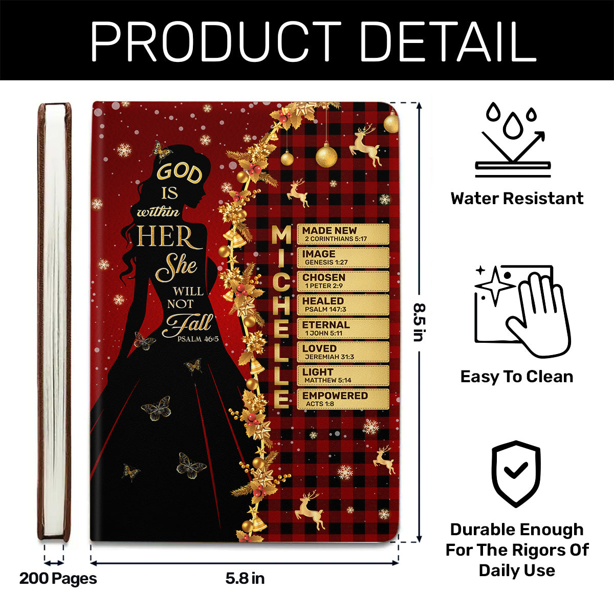 God Is Within Her She Will Not Fall | Personalized Leather Cover Notebook