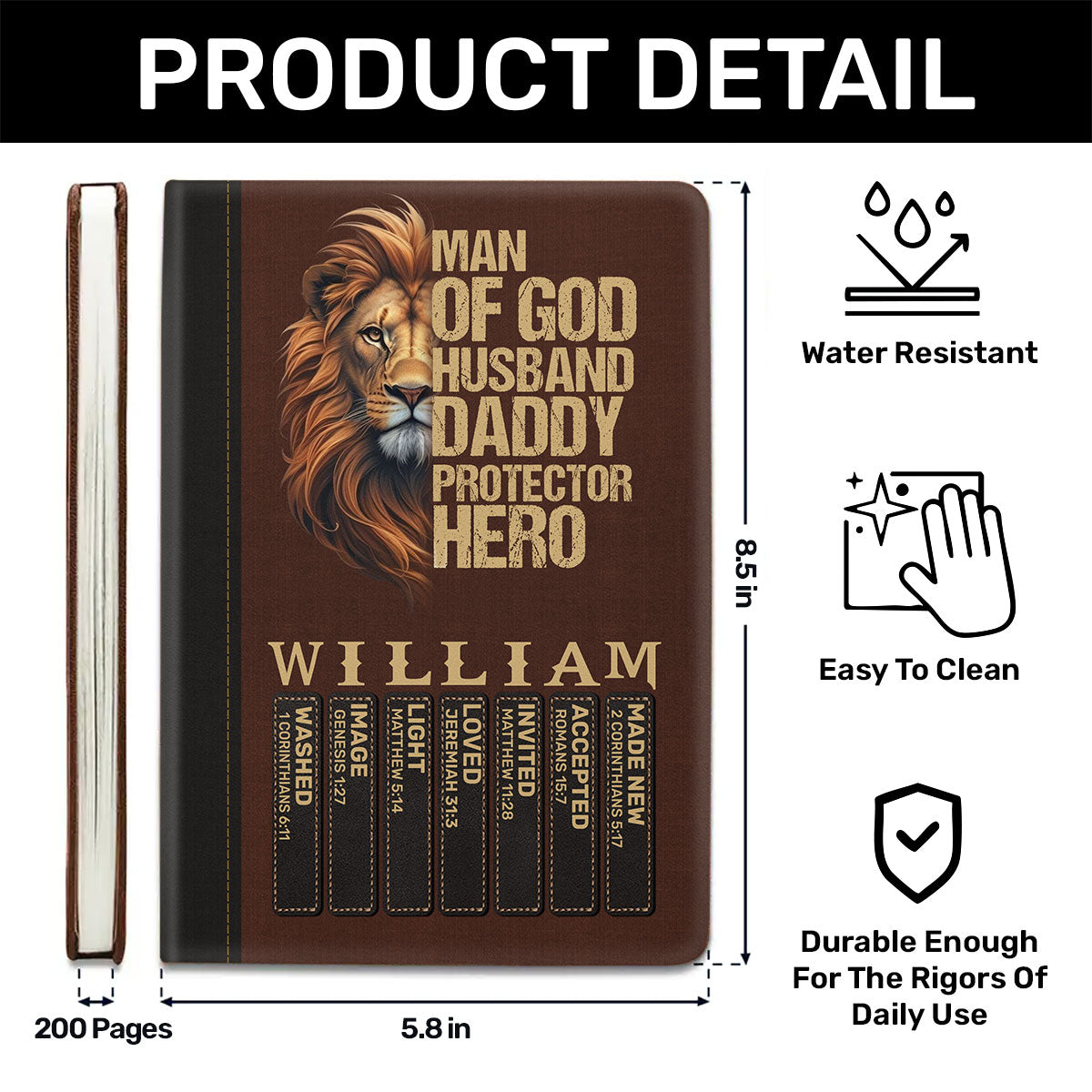 Man Of God Husband Dad Protector Hero | Personalized Leather Cover Notebook