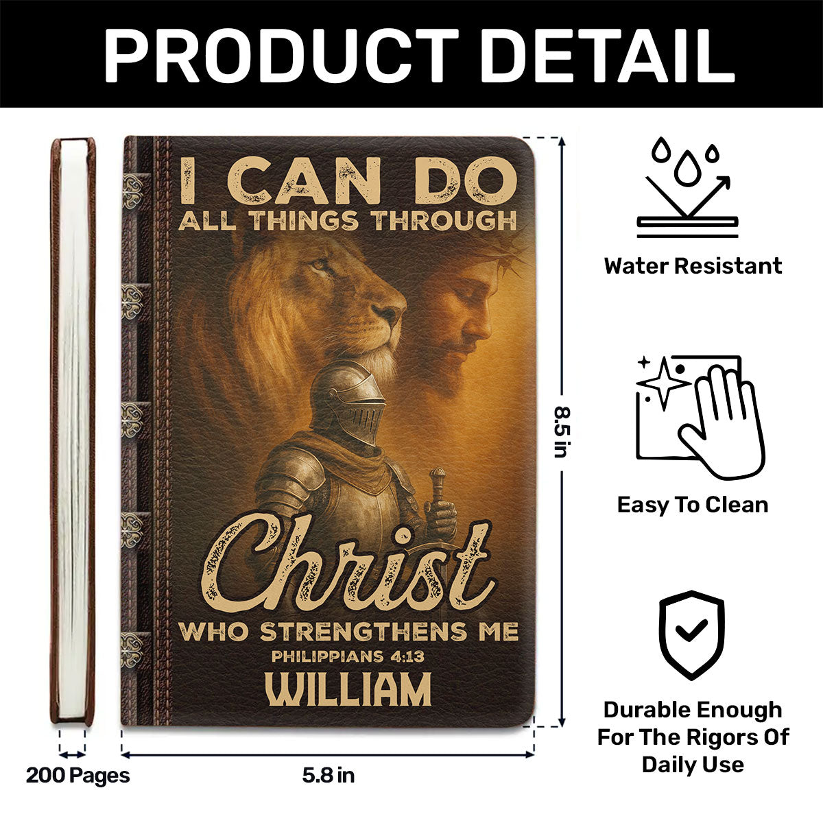 I Can Do All Things Through Christ Who Strengthens Me | Personalized Leather Cover Notebook
