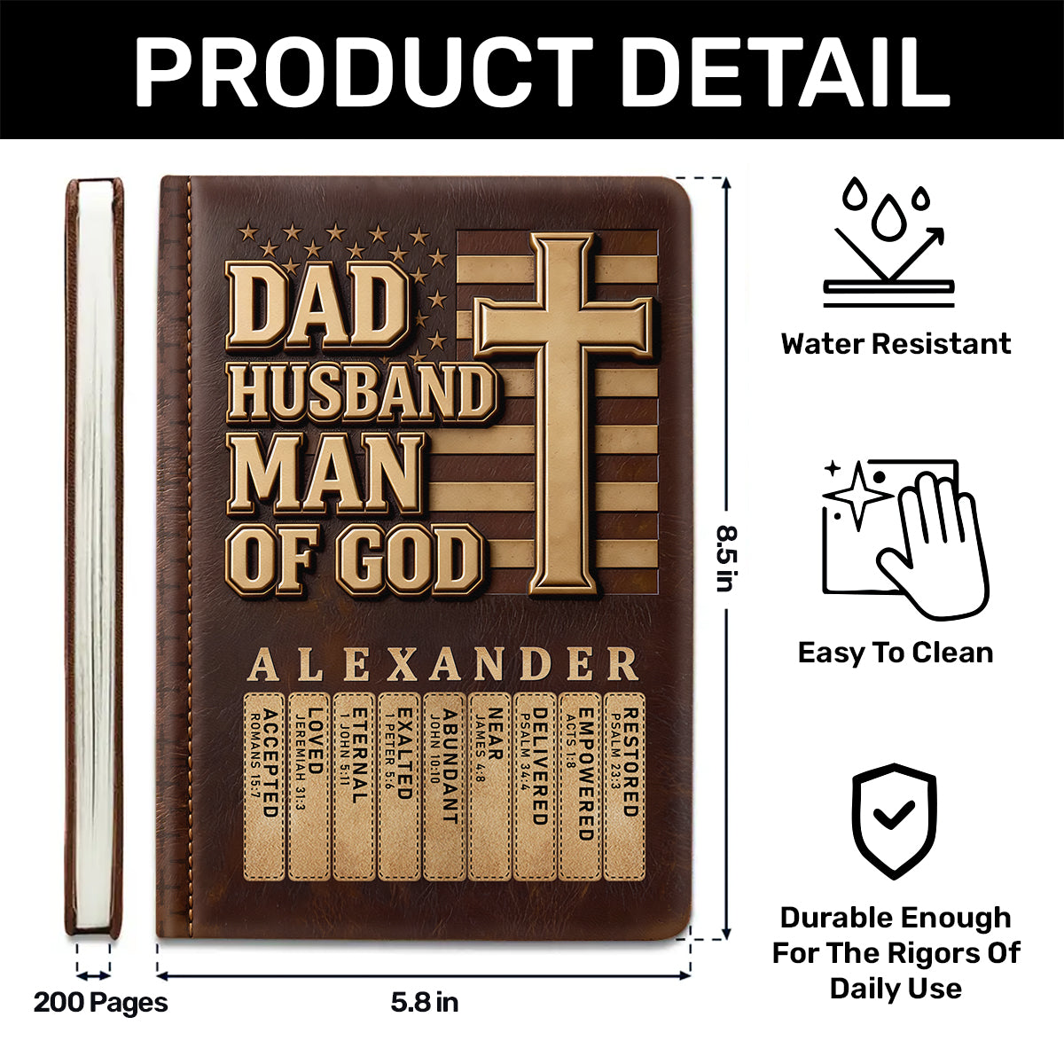 Dad Husband Man Of God | Personalized Leather Cover Notebook