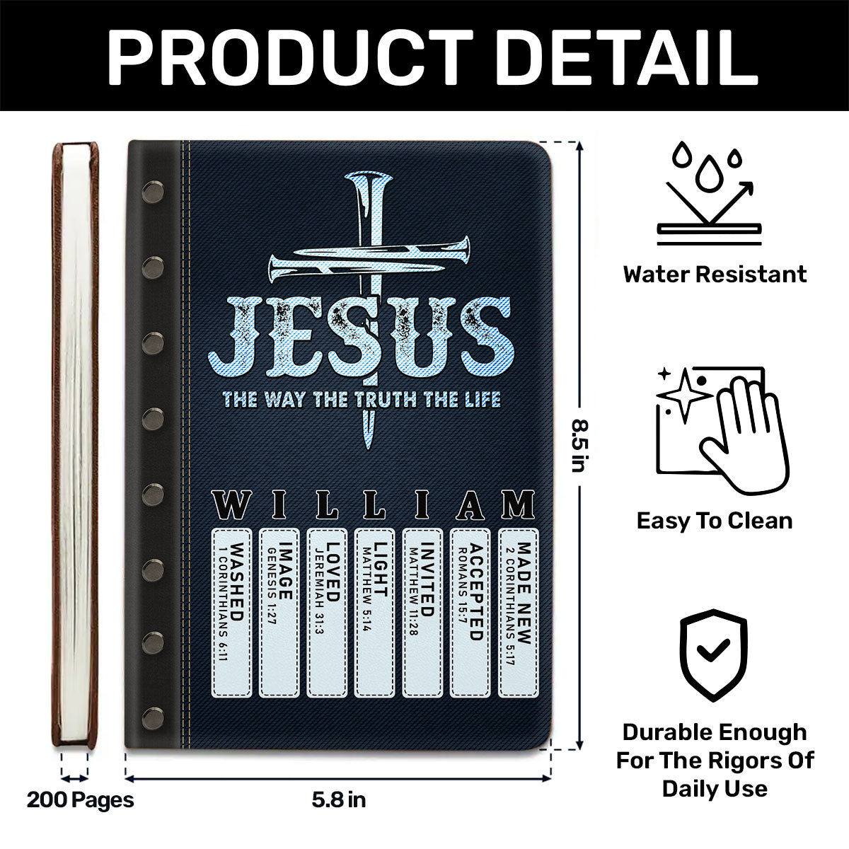 Jesus The Way The Truth The Life | Personalized Leather Cover Notebook