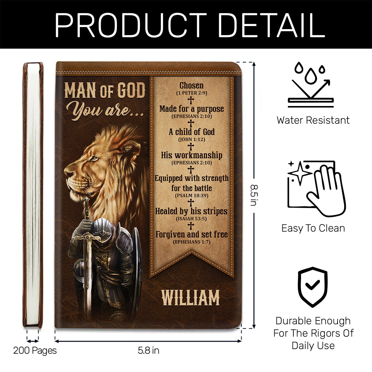 Man Of God Lion of Judah Warrior | Personalized Leather Cover Notebook
