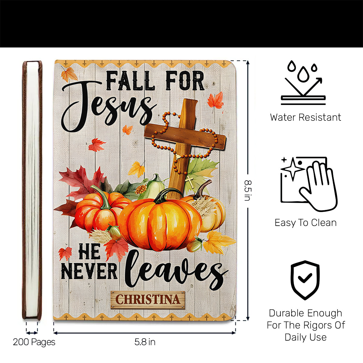 Fall For Jesus He Never Leaves | Personalized Leather Cover Notebook