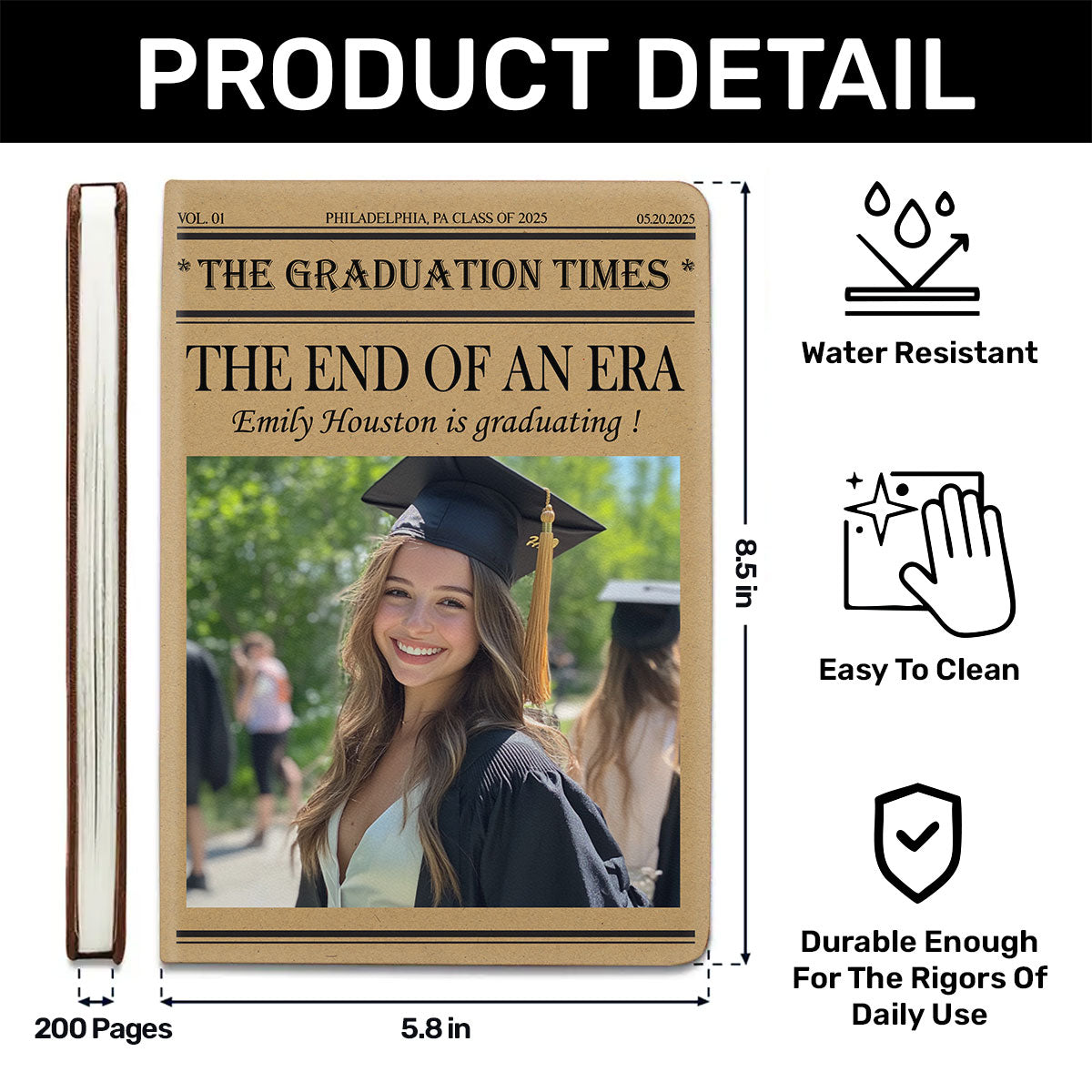 The Graduation Times | Personalized Leather Cover Notebook