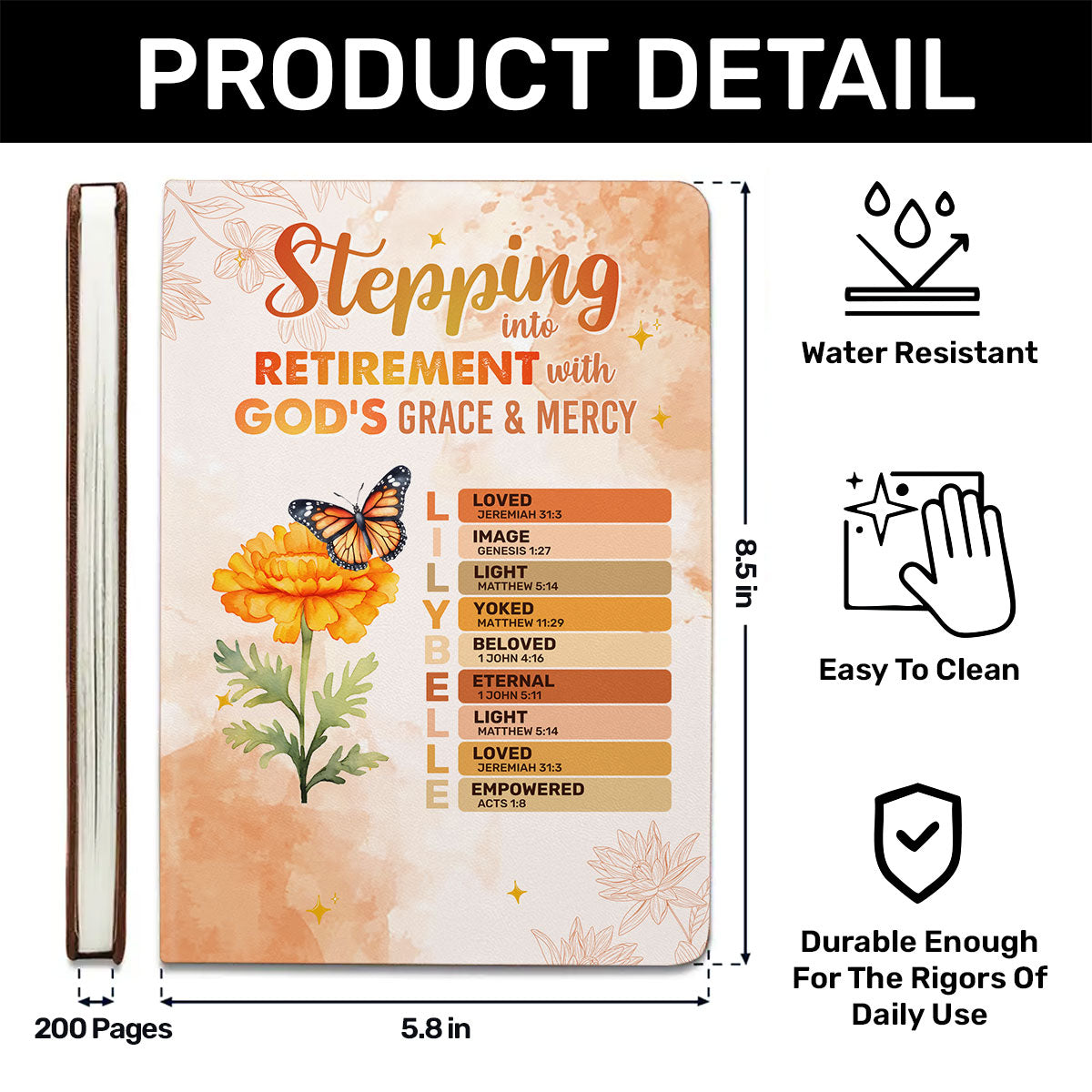 Stepping Into Retirement With God’s Grace & Mercy | Personalized Leather Cover Notebook