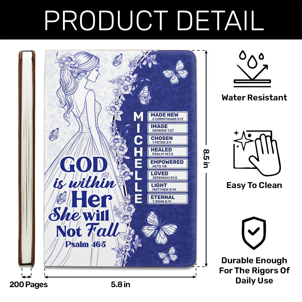 God Is Within Her She Will Not Fall | Personalized Leather Cover Notebook