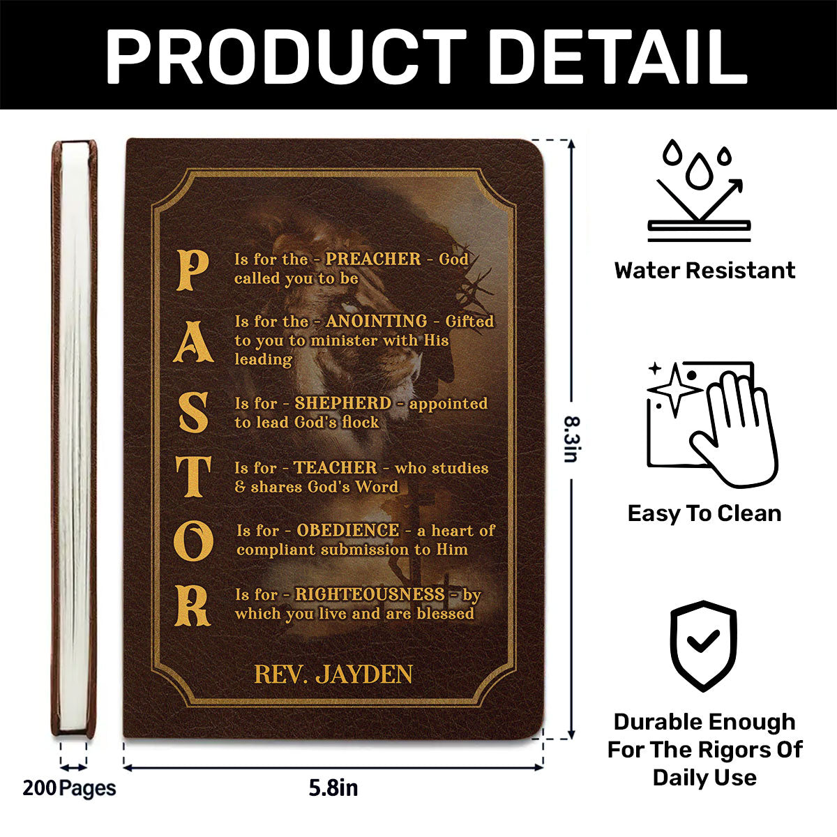 Pastor | Personalized Leather Cover Notebook