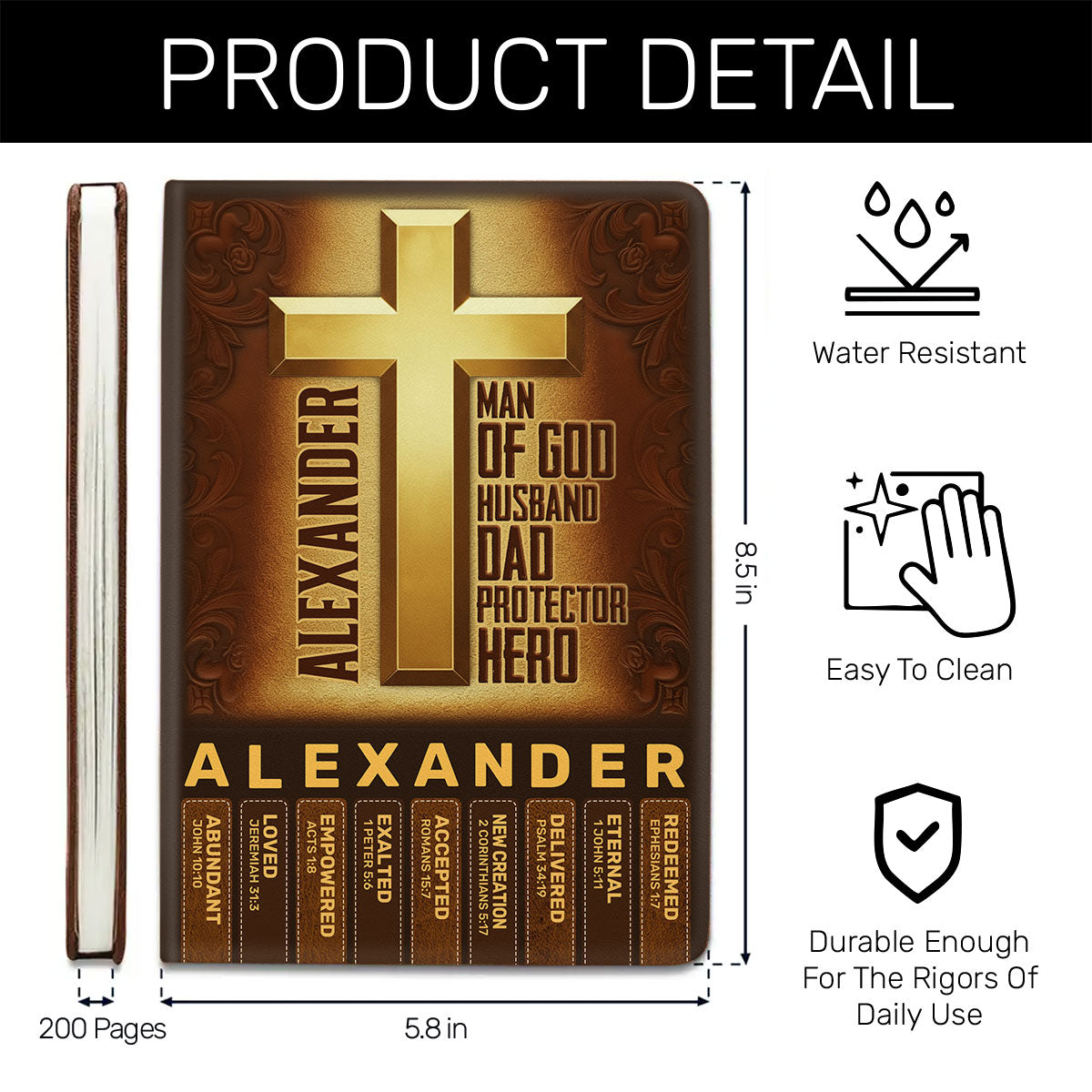 Man Of God Husband Dad Protector Hero | Personalized Leather Cover Notebook