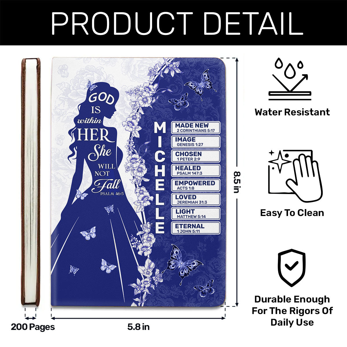 God Is Within Her She Will Not Fall | Personalized Leather Cover Notebook