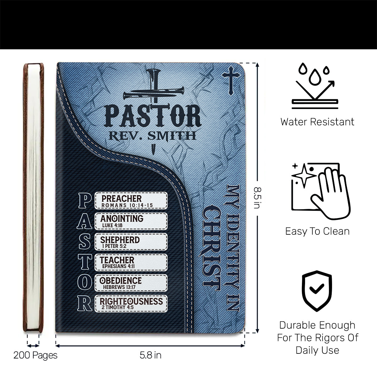 Pastor Your Identity In Christ | Personalized Leather Cover Notebook