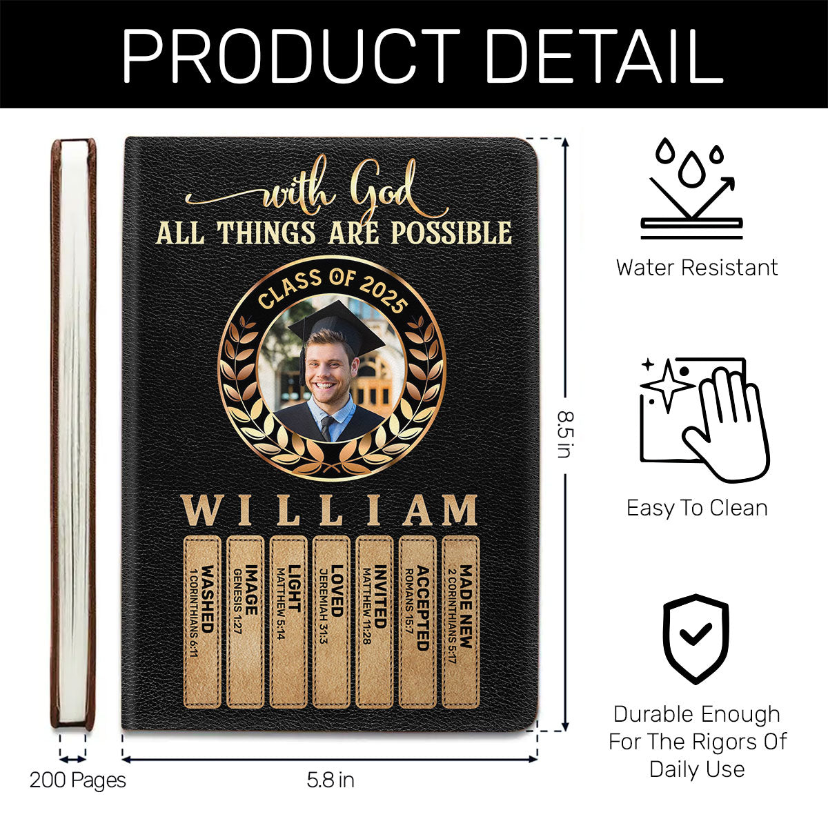 With God All Things Are Possible | Personalized Leather Cover Notebook