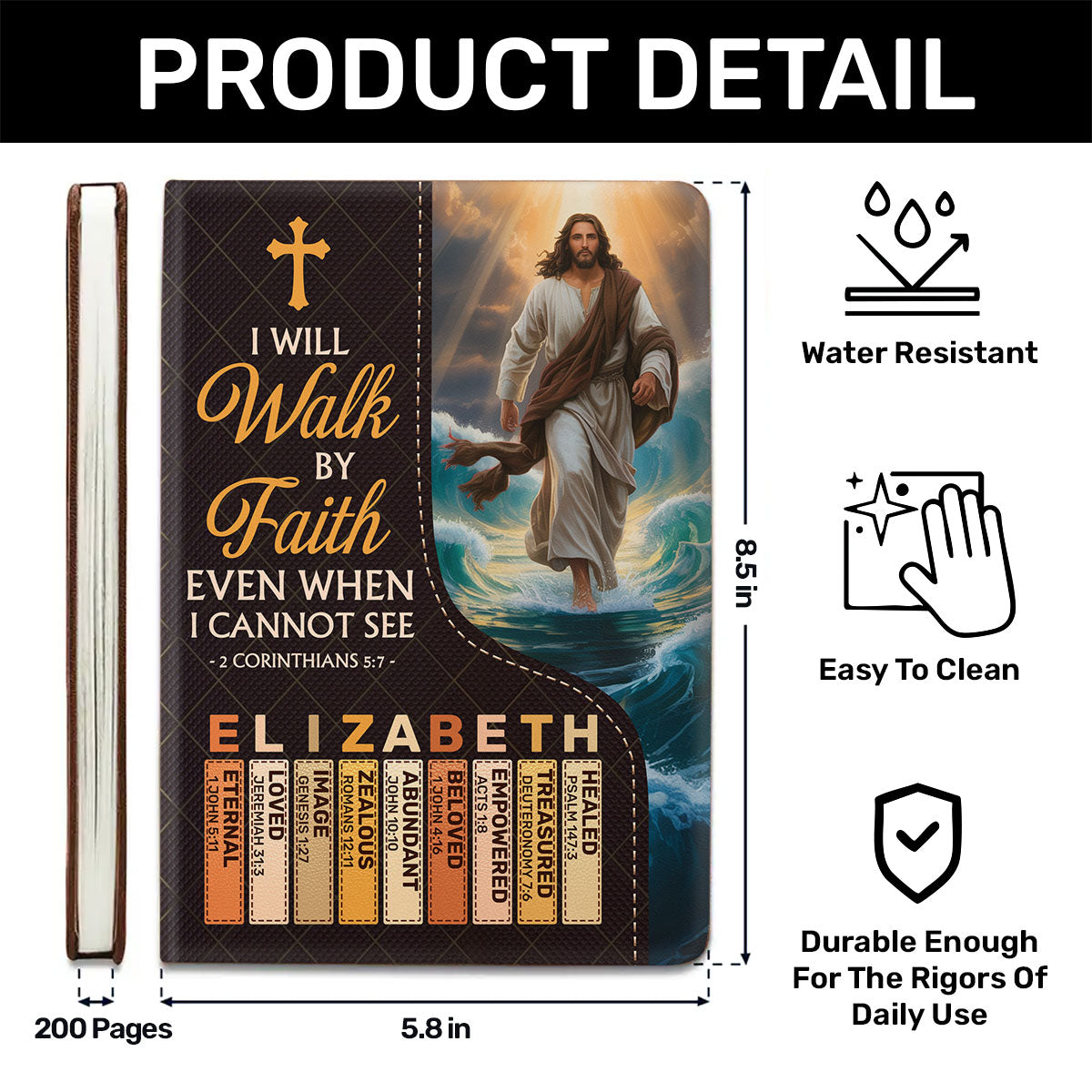 I Will Walk By Faith Even I Cannot See | Personalized Leather Cover Notebook