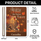 Fall For Jesus He Never Leaves | Personalized Leather Cover Notebook