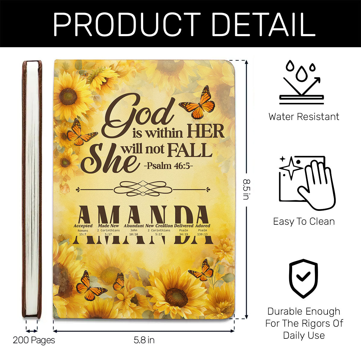 God Is Within Her She Will Not Fall  | Personalized Leather Cover Notebook