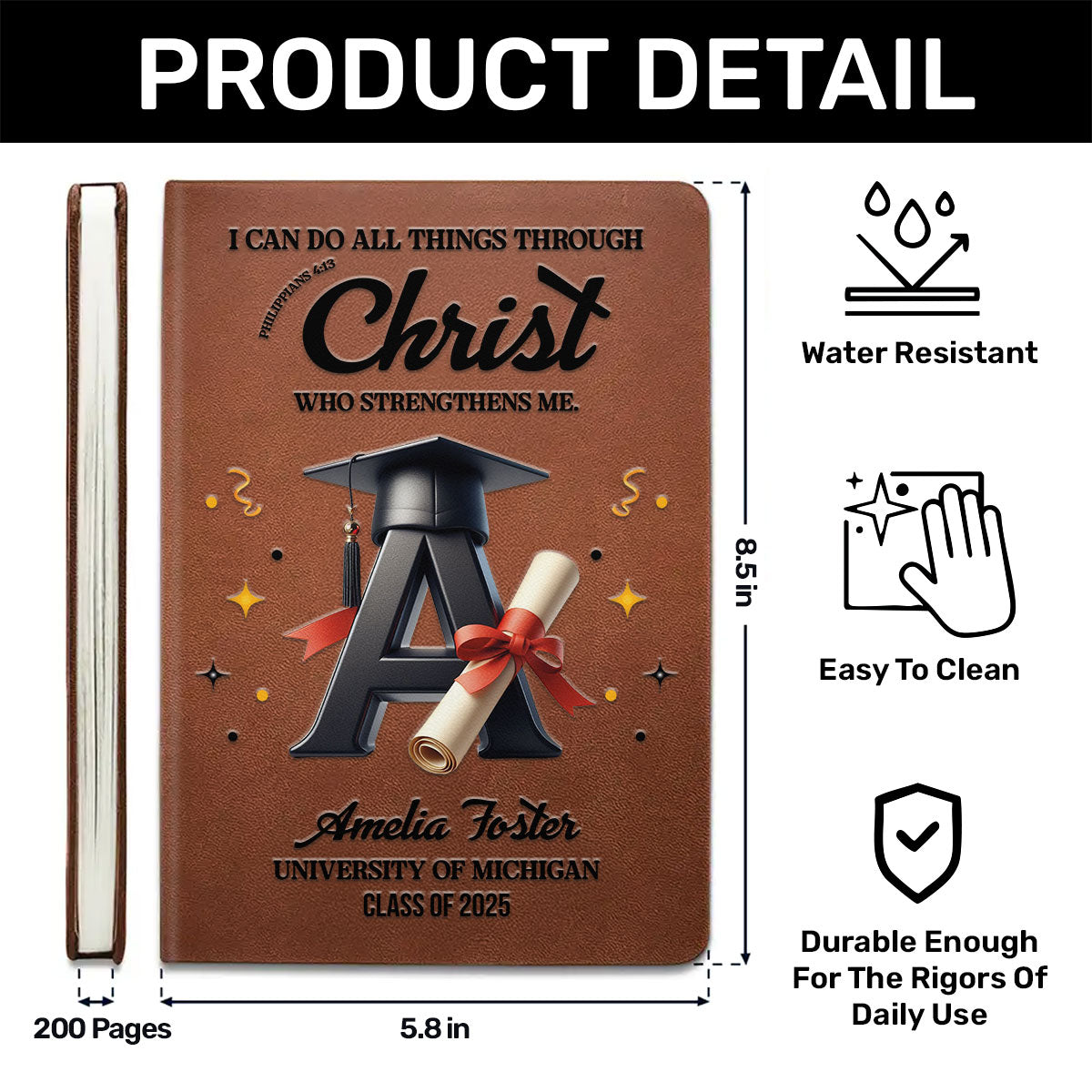 I Can Do All Things Through Christ Who Strengthens Me | Personalized Leather Cover Notebook