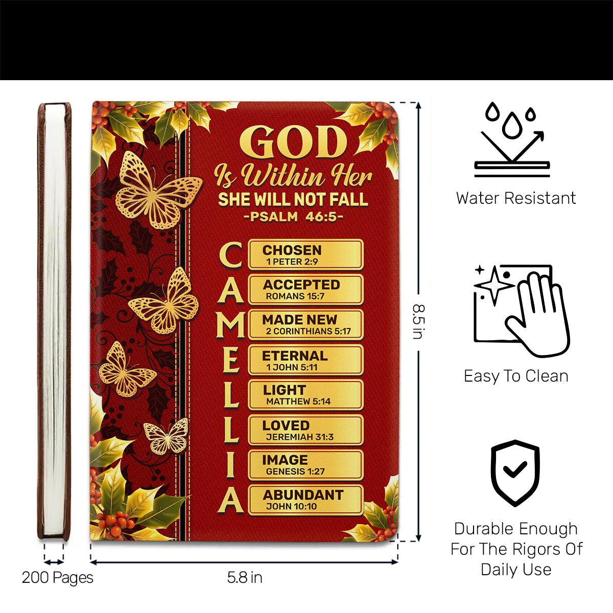 God Is Within Her She Will Not Fall | Personalized Leather Cover Notebook