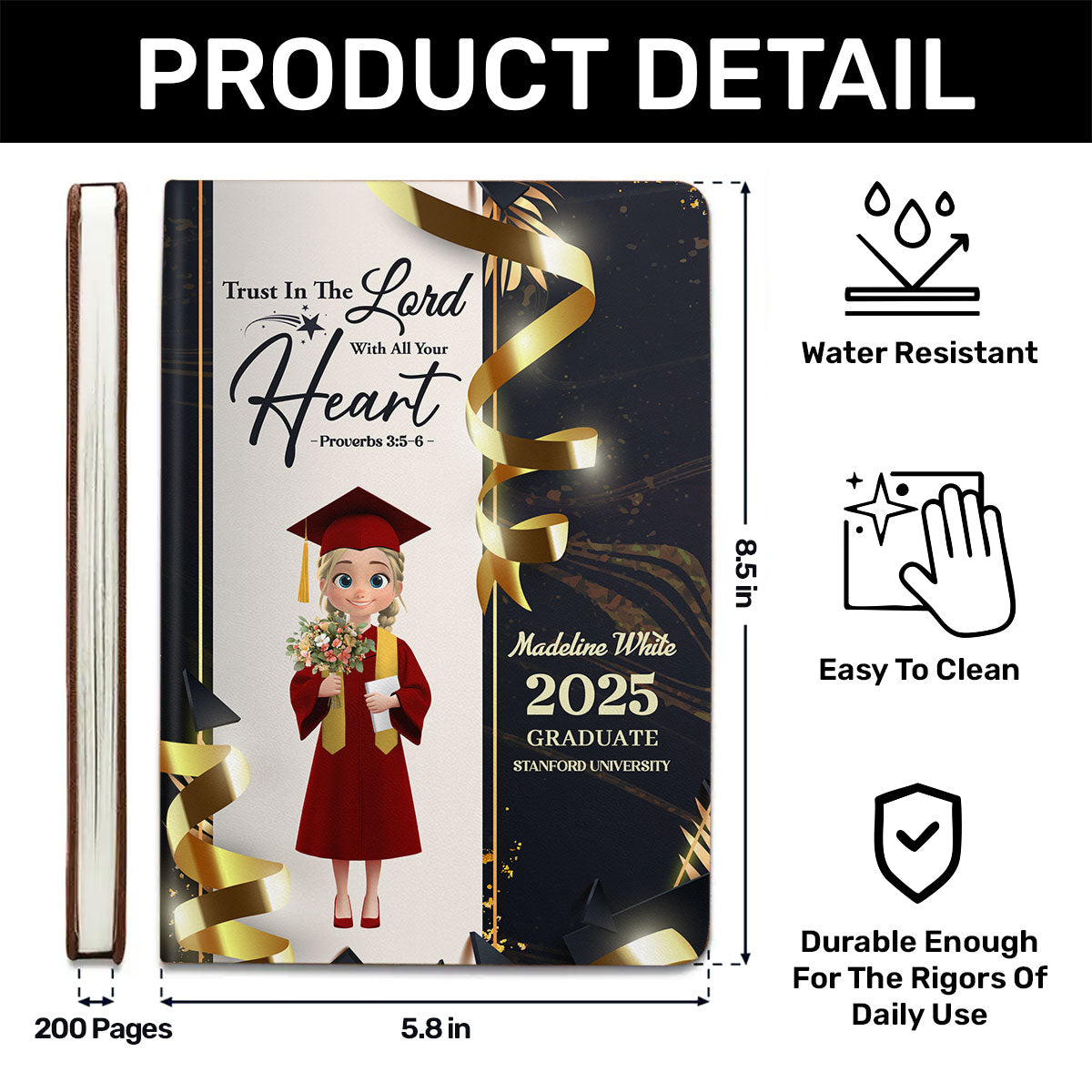 Trust In The Lord With All Your Heart | Personalized Leather Cover Notebook