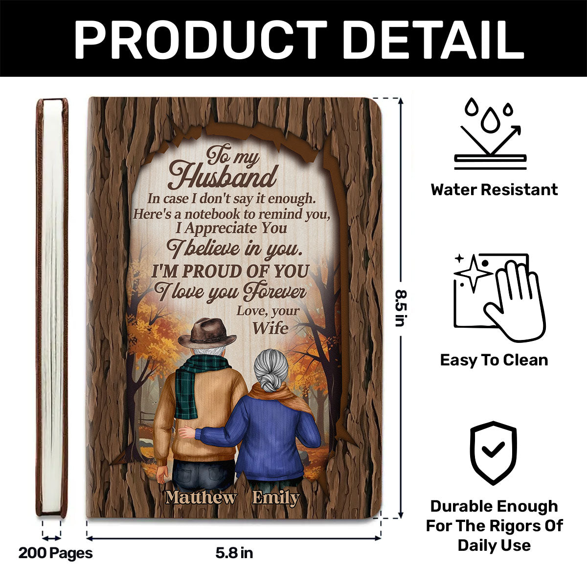 To My Husband | Personalized Leather Cover Notebook