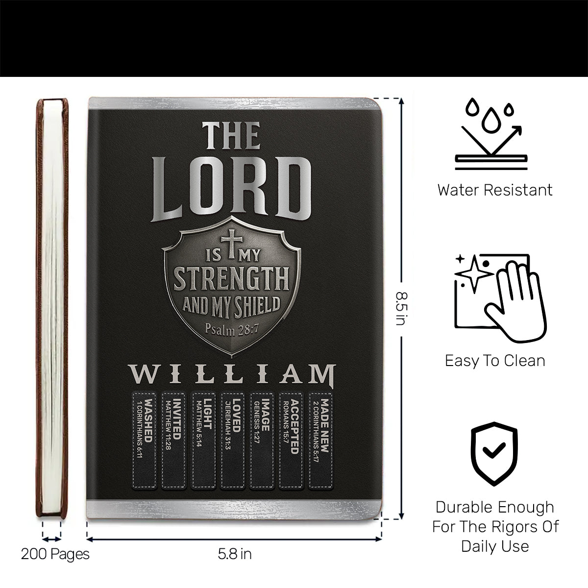 The Lord Is My Strength And My Shield | Personalized Leather Cover Notebook