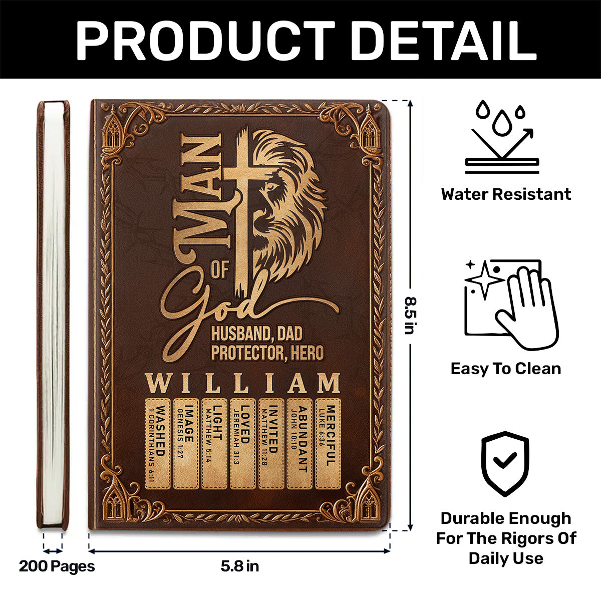 Man Of God Husband Dad Protector Hero | Personalized Leather Cover Notebook