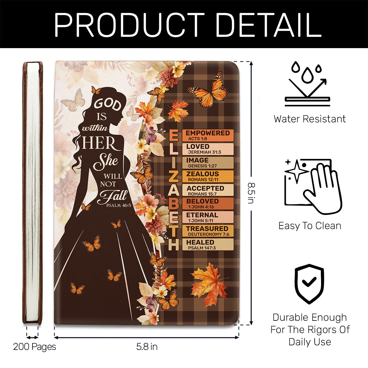 God Is Within Her She Will Not Fall | Personalized Leather Cover Notebook