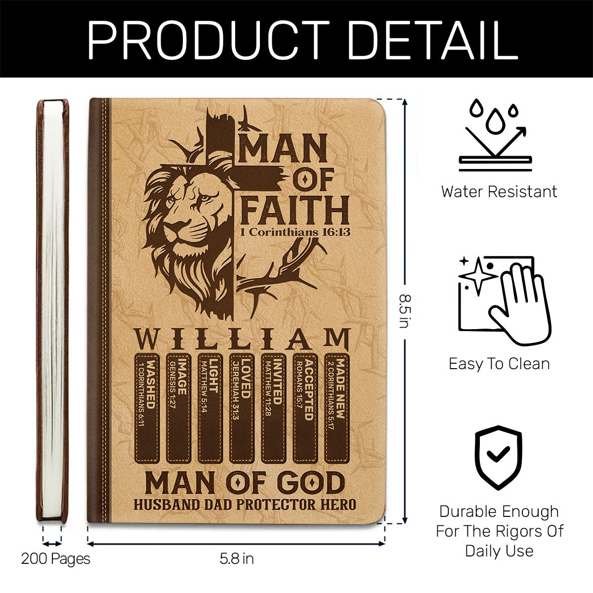 Man Of Faith | Personalized Leather Cover Notebook