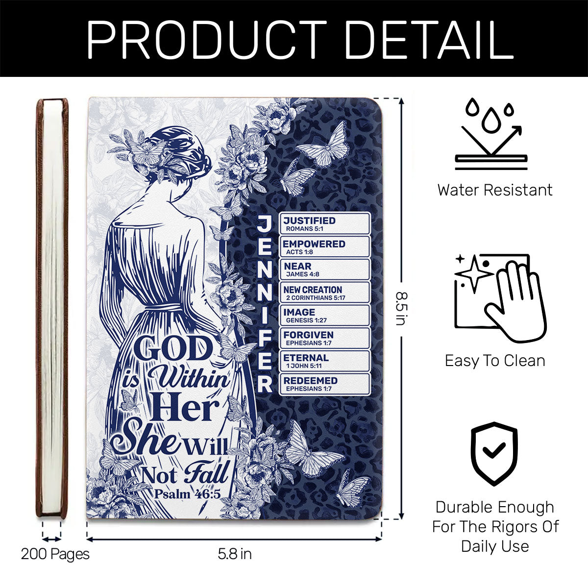God Is Within Her She Will Not Fall | Personalized Leather Cover Notebook