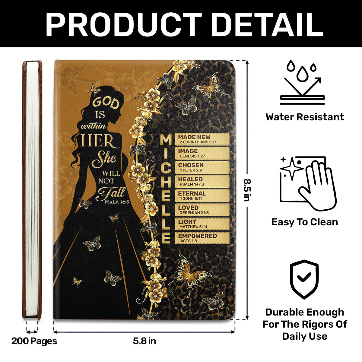 God Is Within Her She Will Not Fall | Personalized Leather Cover Notebook