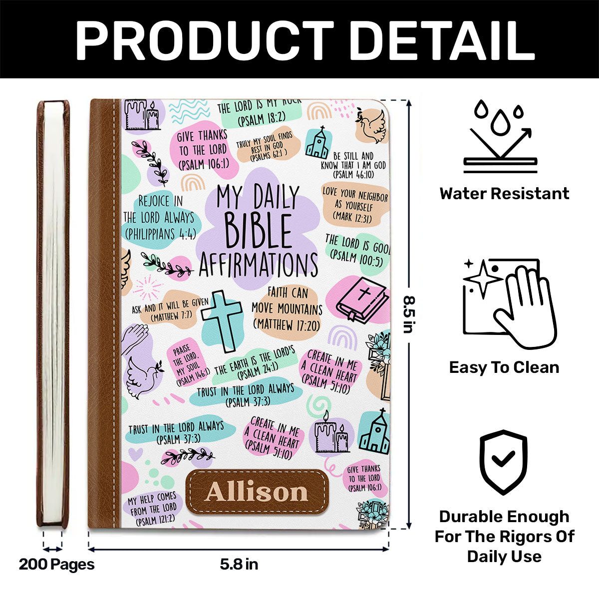 My Daily Bible Affirmations | Personalized Leather Cover Notebook