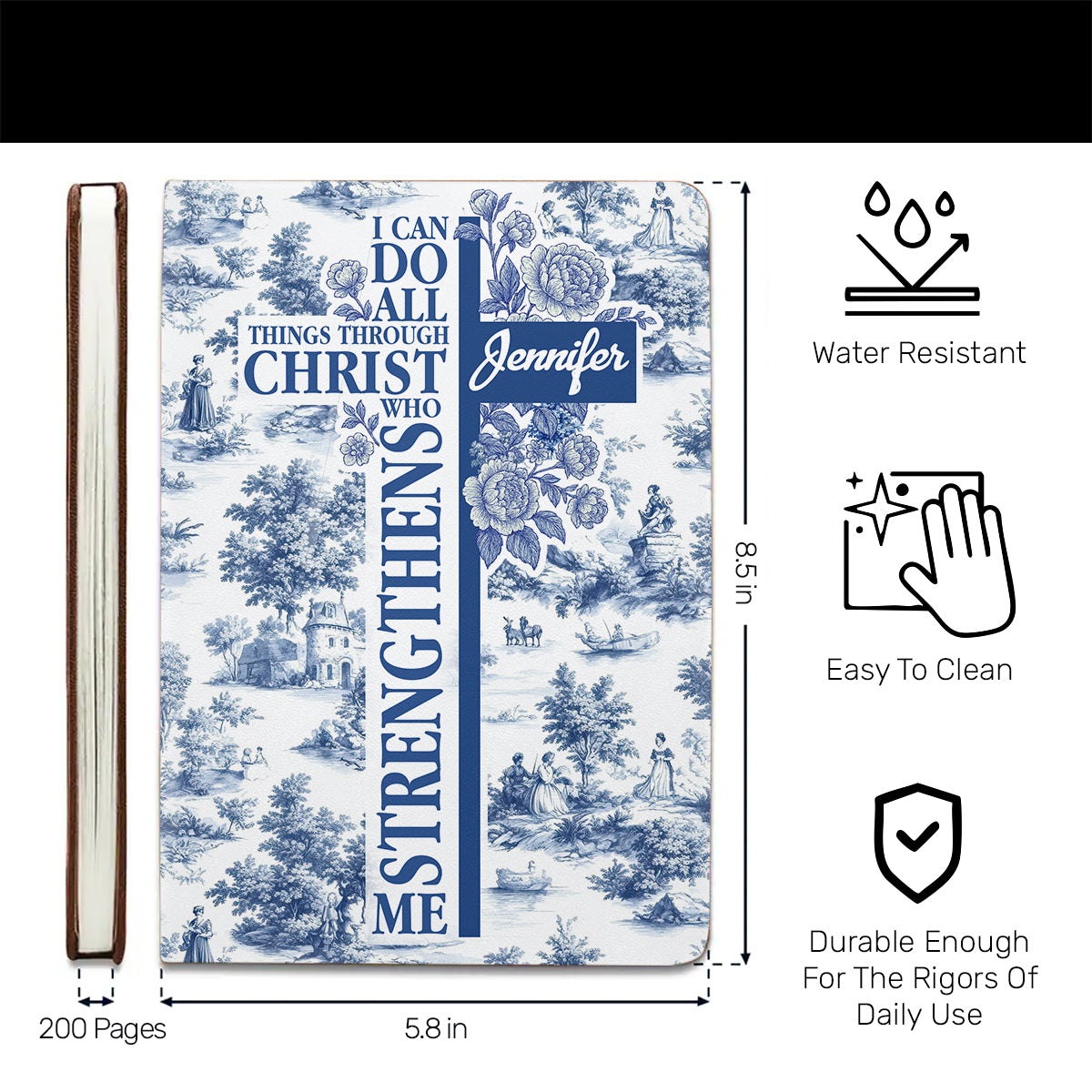 I Can Do All Things Through Christ Who Strengthens Me | Personalized Leather Cover Notebook