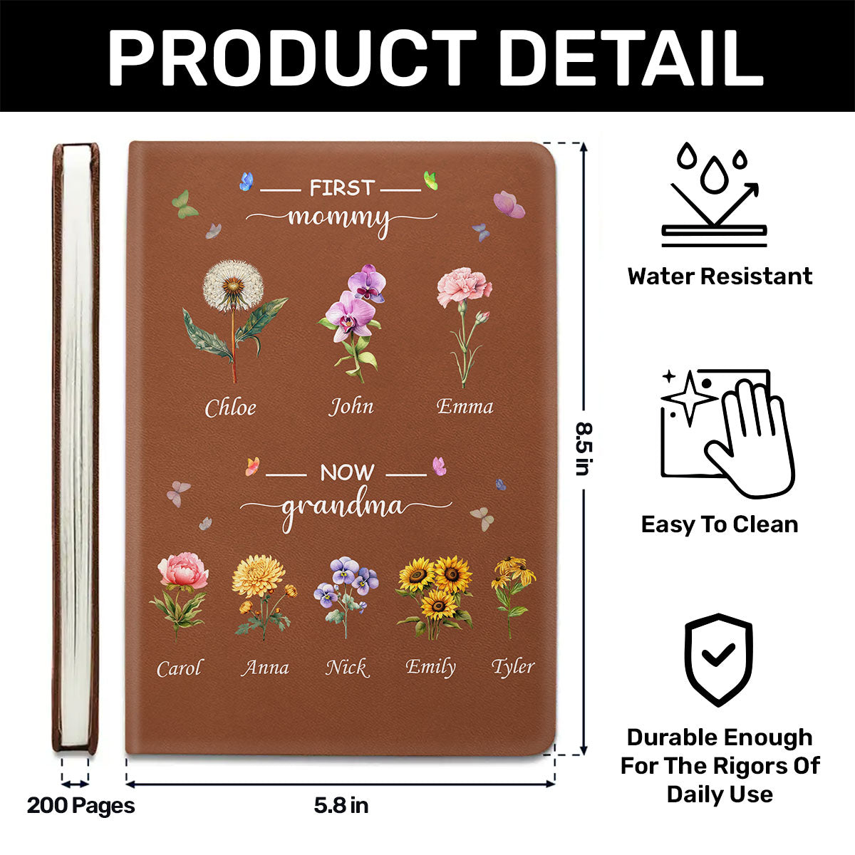 Grandma's Garden | Personalized Leather Cover Notebook