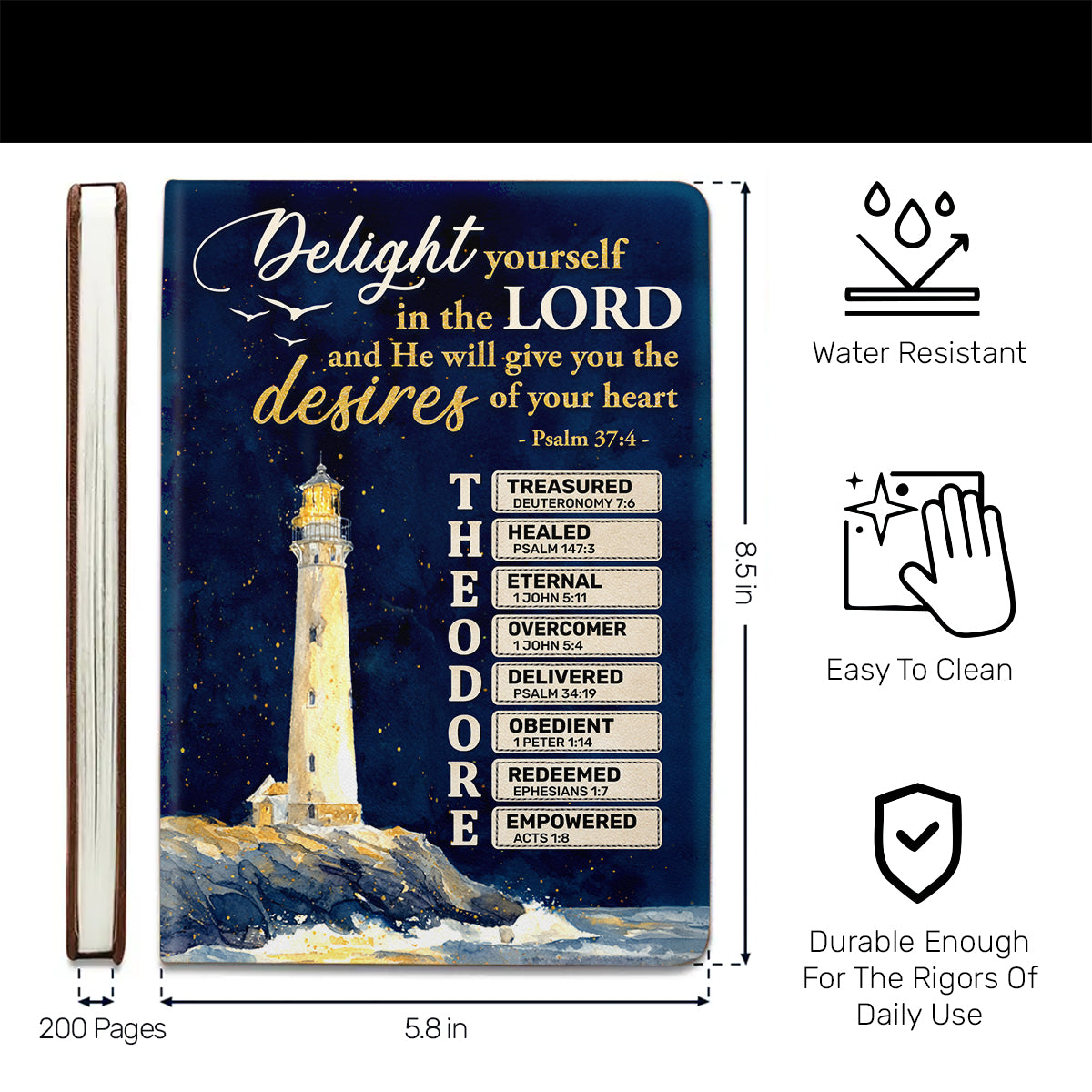 Delight Yourself In The Lord | Personalized Leather Cover Notebook