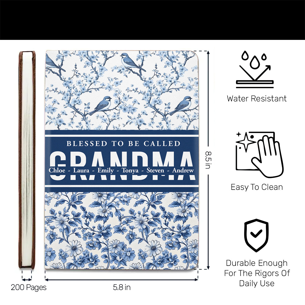 Family In Toile De Jouy | Personalized Leather Cover Notebook