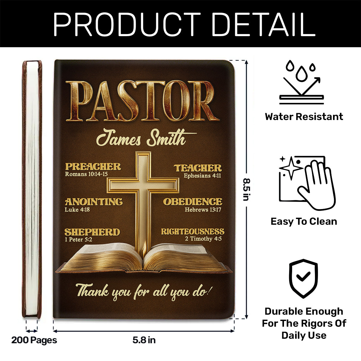 My Preacher, Teacher, & Shepherd | Personalized Leather Cover Notebook