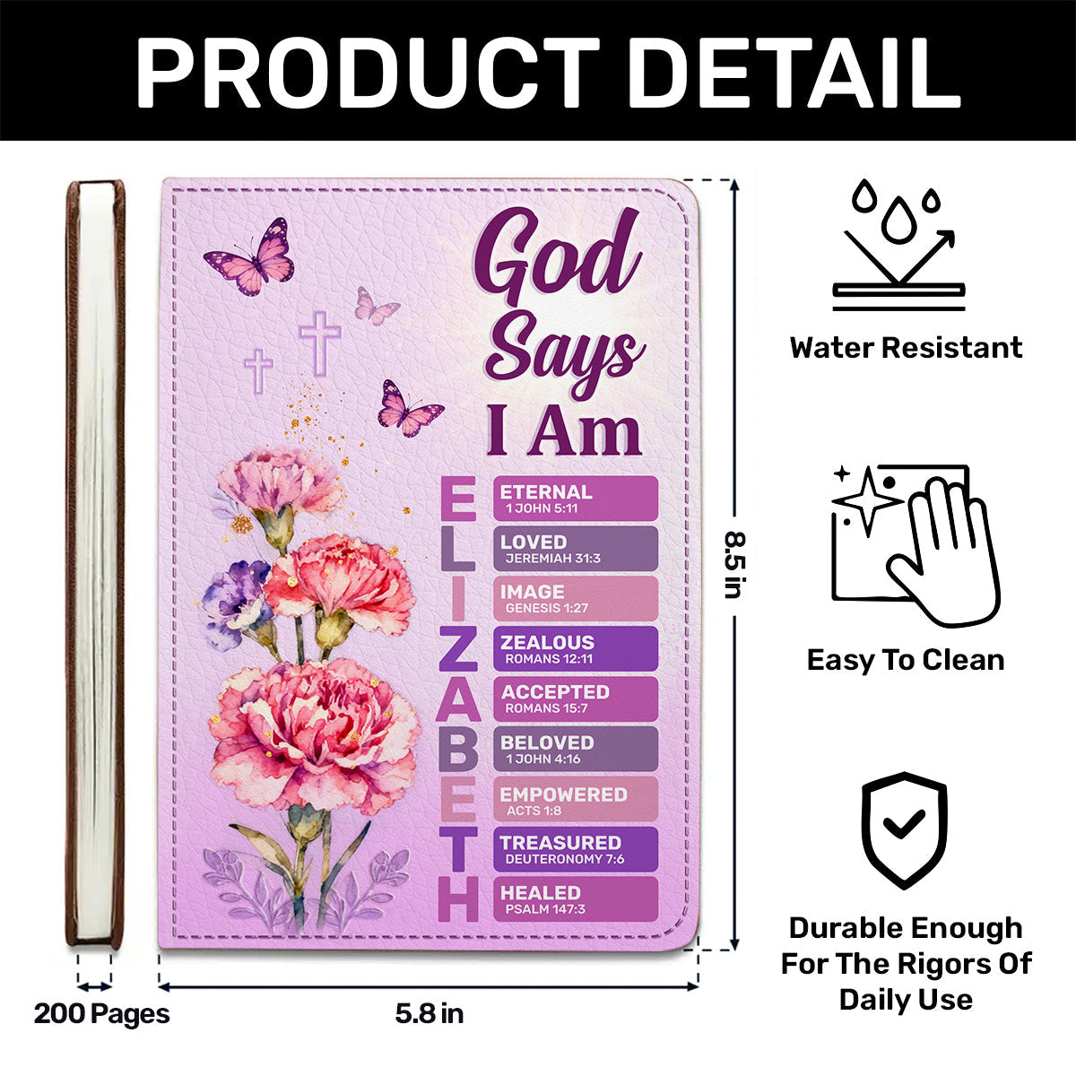 God Says I Am Birth Month Flower | Personalized Leather Cover Notebook