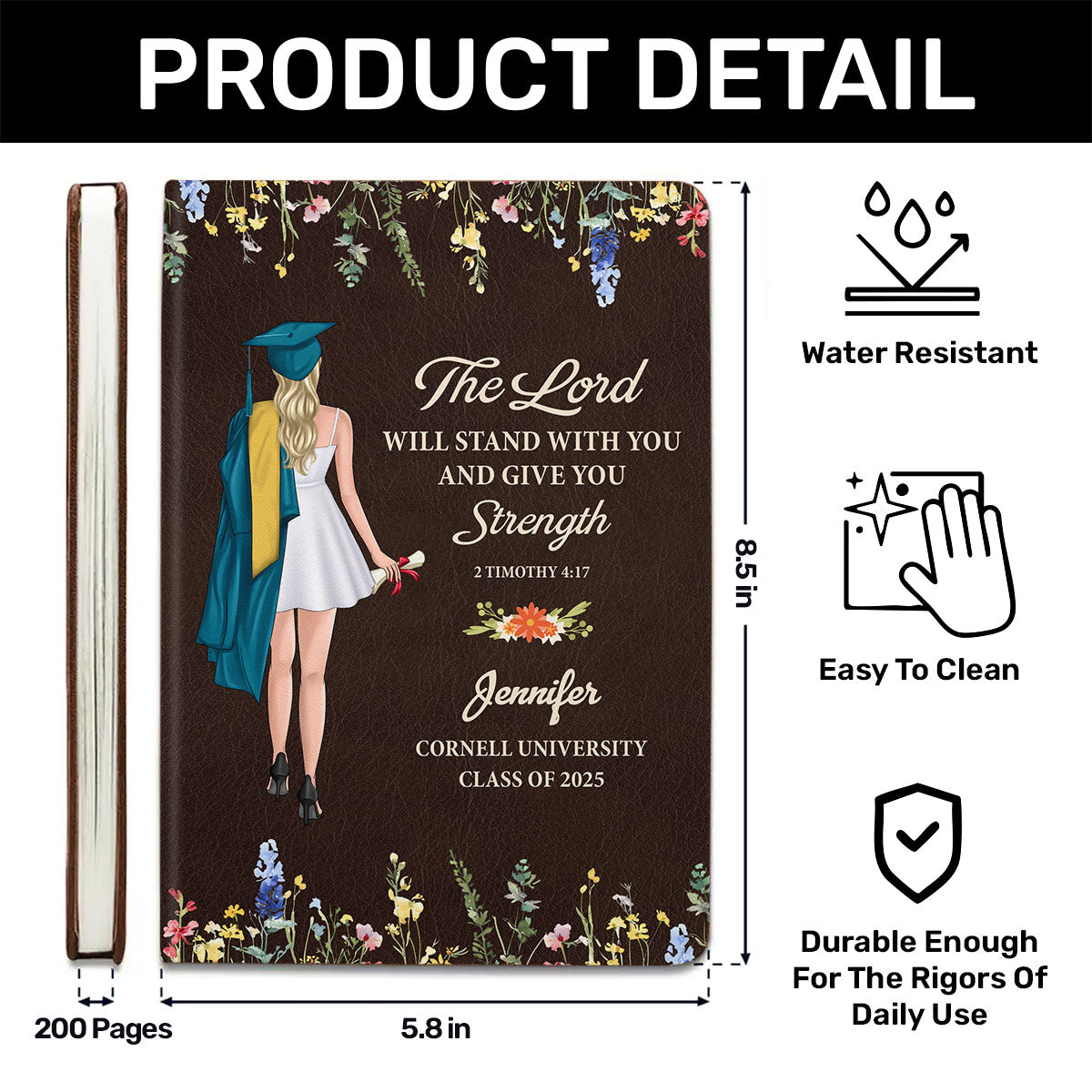 The Lord Will Stand With You | Personalized Leather Cover Notebook
