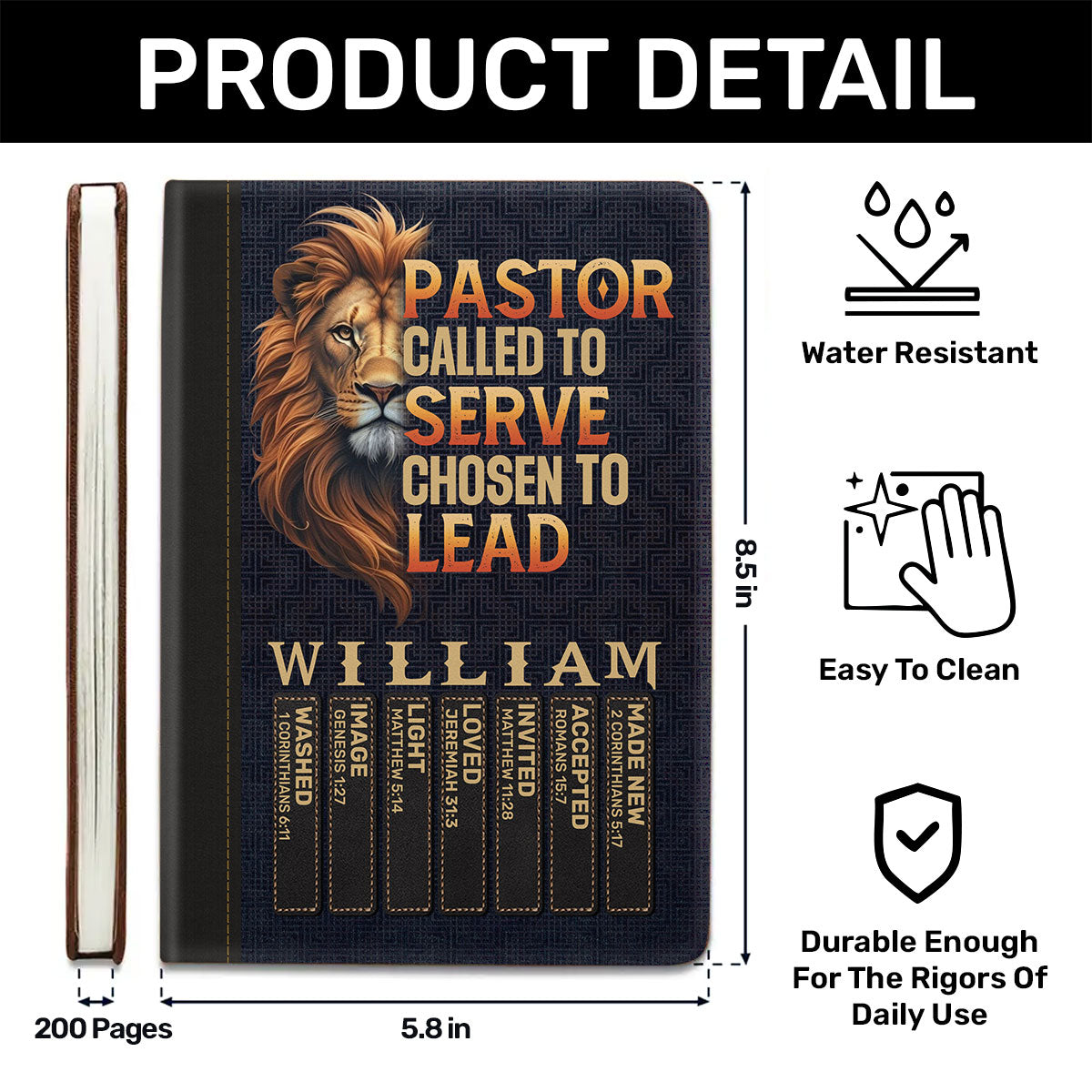 Pastor Called To Serve Chosen To Lead | Personalized Leather Cover Notebook