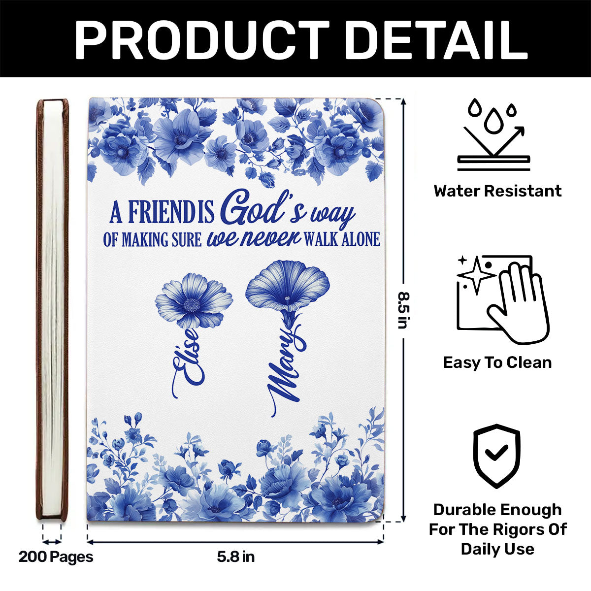 A Friend Is God's Way Of Making Sure We Never Walk Alone | Personalized Leather Cover Notebook