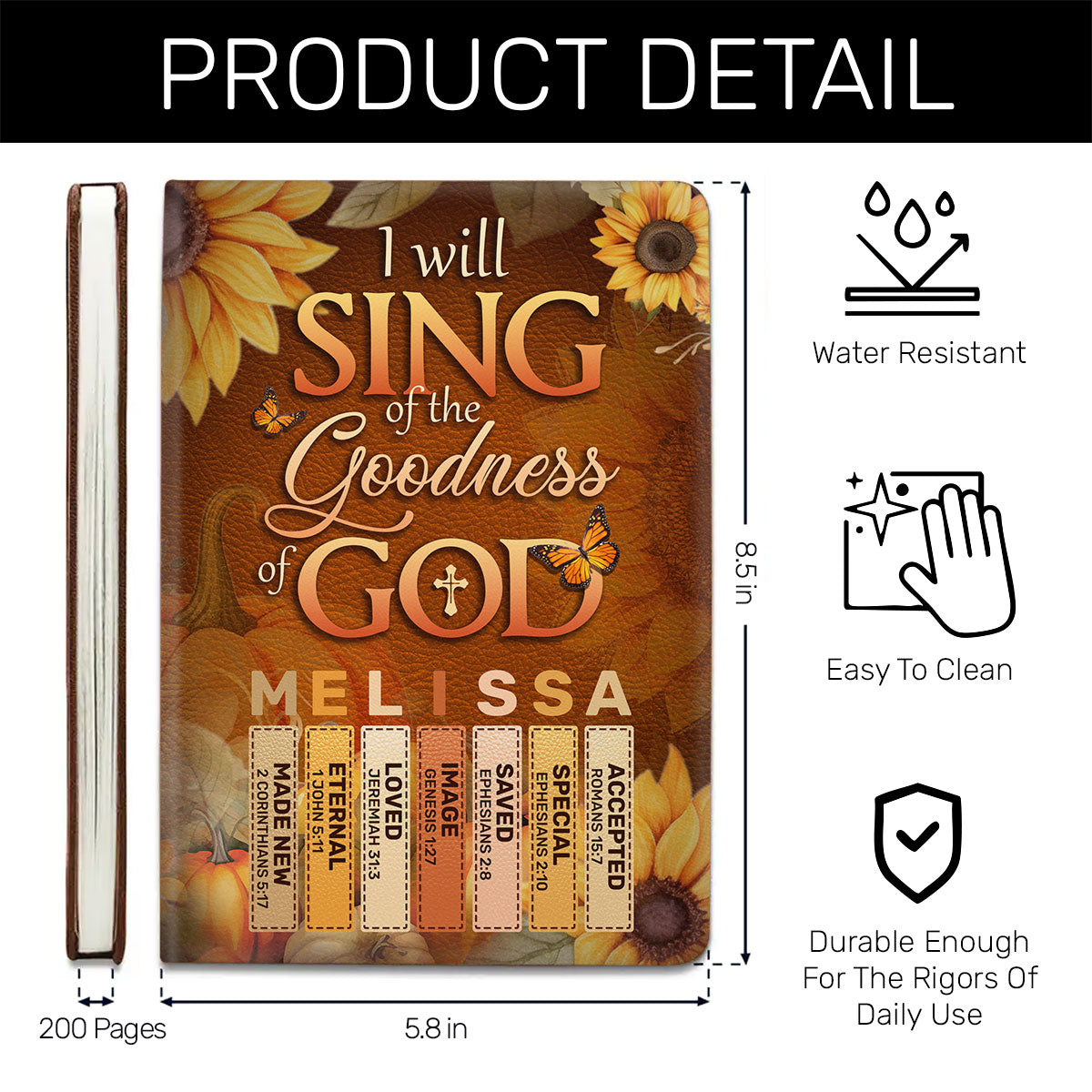 I Will Sing Of The Goodness Of God | Personalized Leather Cover Notebook