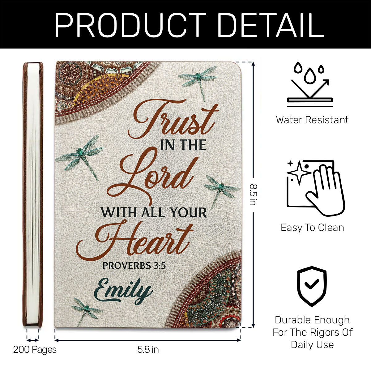 Trust In the Lord With All Your Heart | Personalized Leather Cover Notebook
