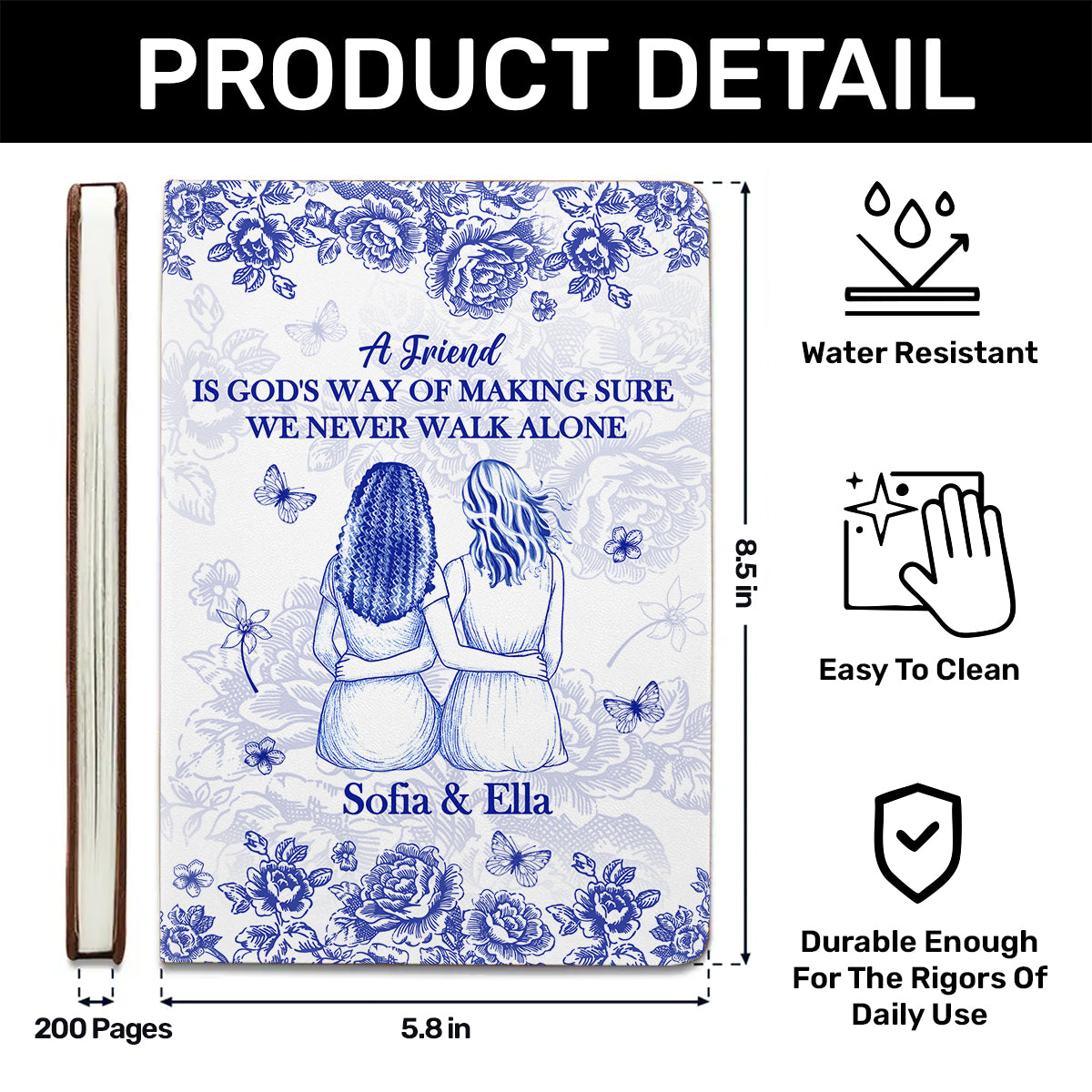 A Friend Is God's Way Of Making Sure We Never Walk Alone | Personalized Leather Cover Notebook