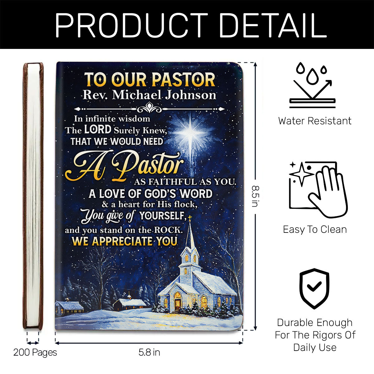 Faithful Pastor Tribute | Personalized Leather Cover Notebook