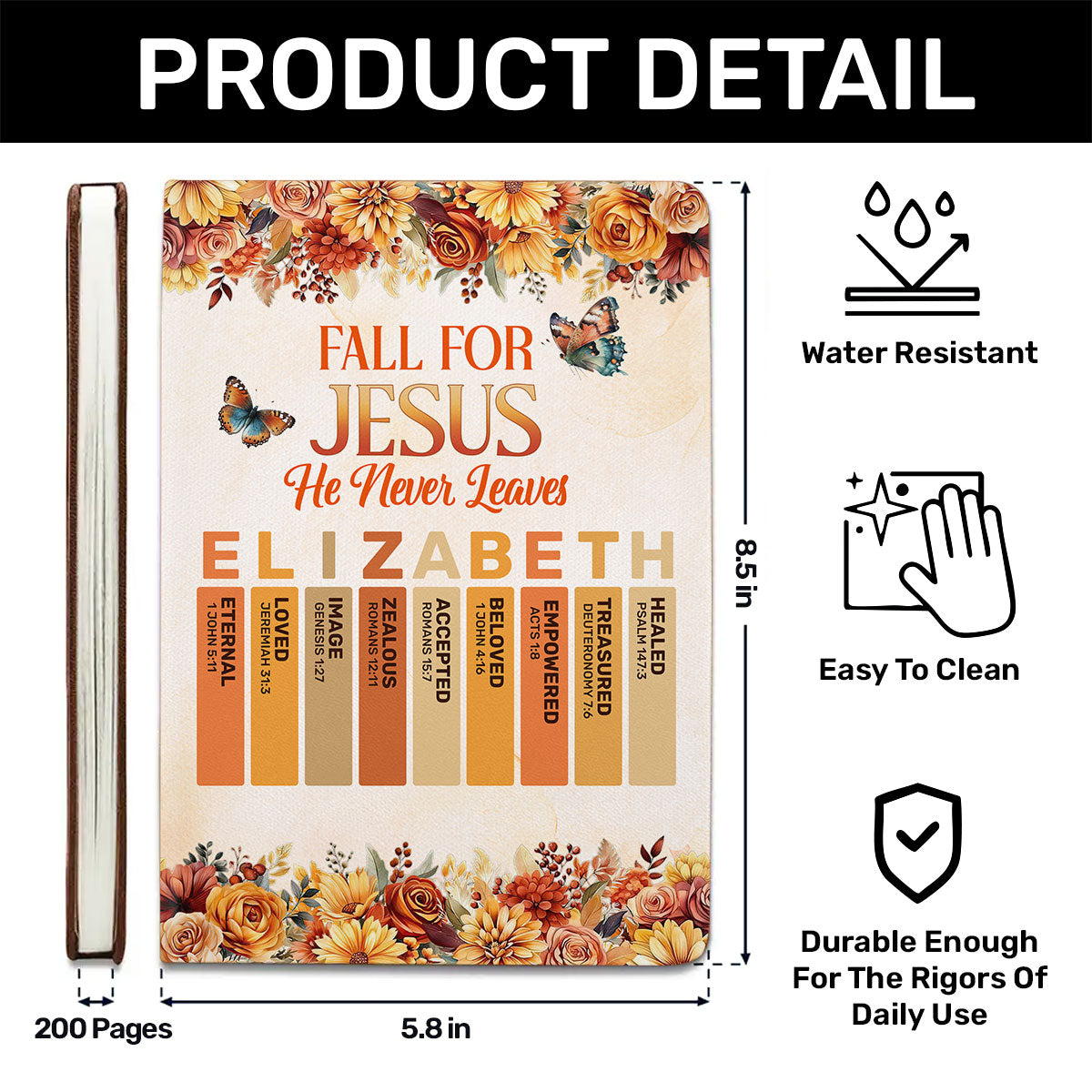 Fall For Jesus He Never Leaves | Personalized Leather Cover Notebook