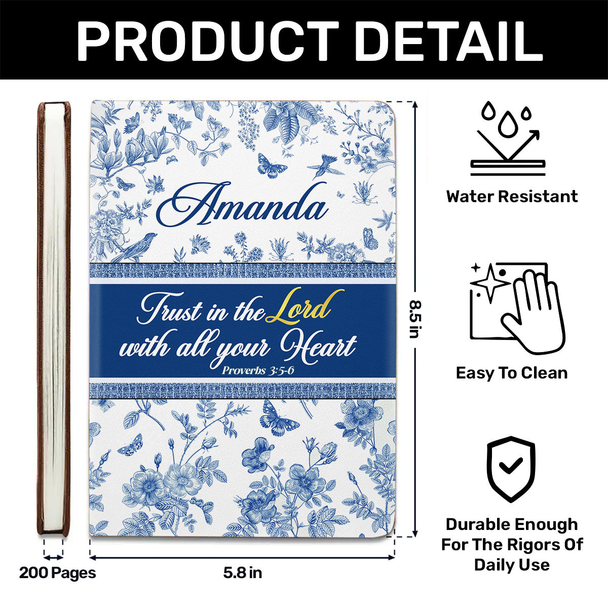 Trust In The Lord With All Your Heart | Personalized Leather Cover Notebook
