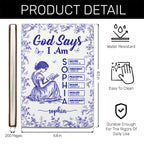 God Says I Am Toile De Jouy | Personalized Leather Cover Notebook