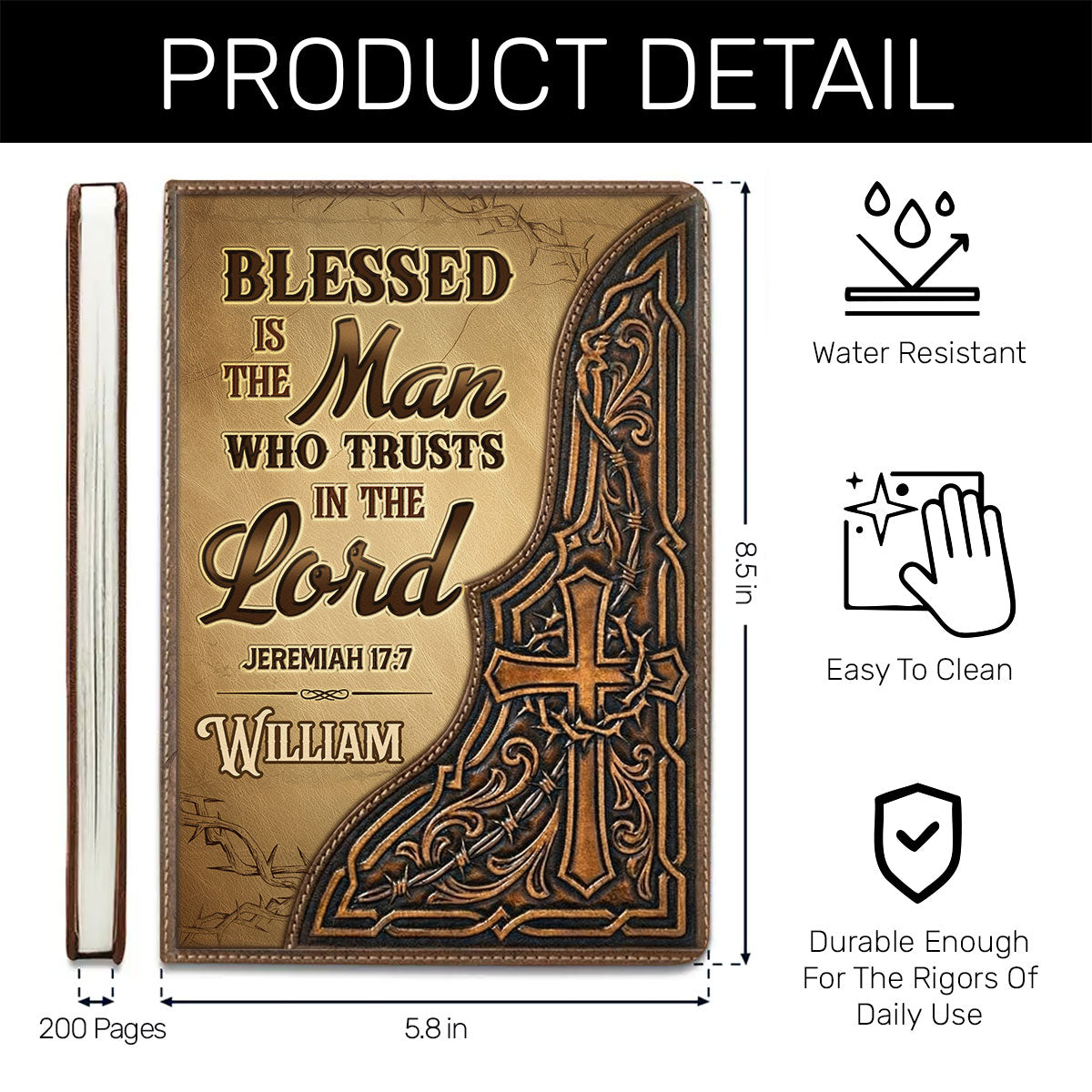 Blessed Is The Man Who Trusts In The Lord | Personalized Leather Cover Notebook